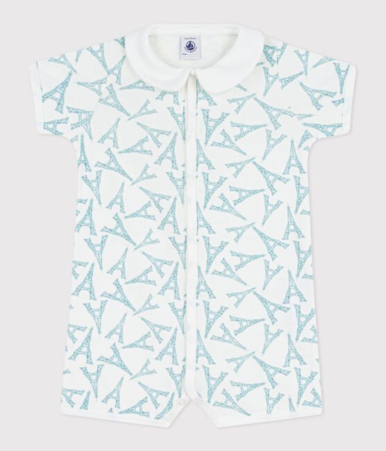 Babies' Eiffel Tower print cotton short jumpsuit with a collar MARSHMALLOW /MIMI