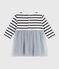 Babies' long-sleeved dress in two materials CO2 /MULTICO