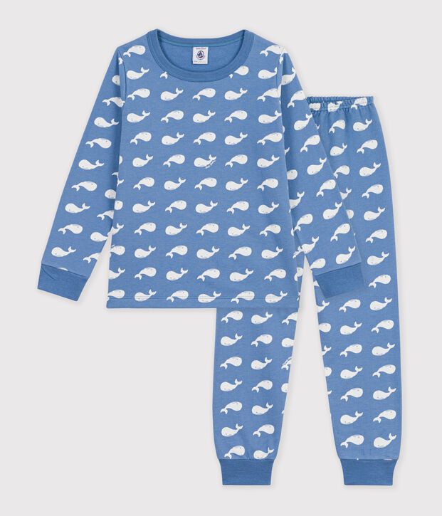 Children's pyjamas in fleece printed with whales blue/white