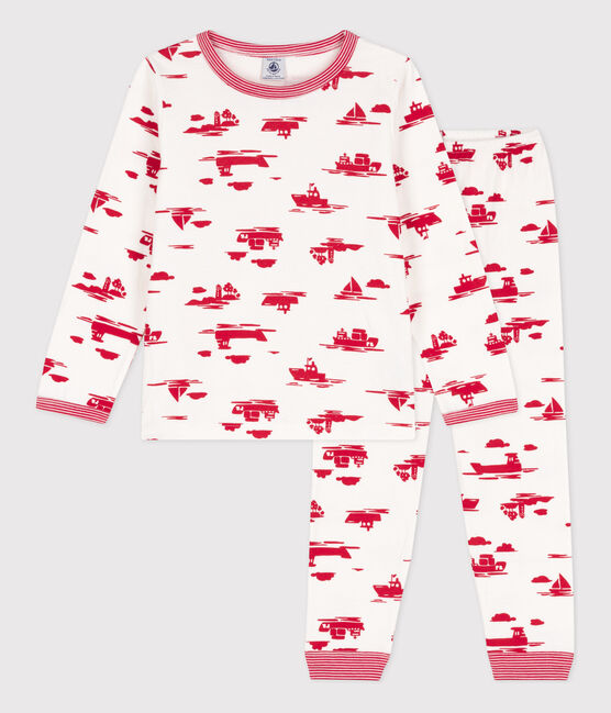 Children's Unisex Tube Knit Le Havre Pyjamas MARSHMALLOW white/PEPS red