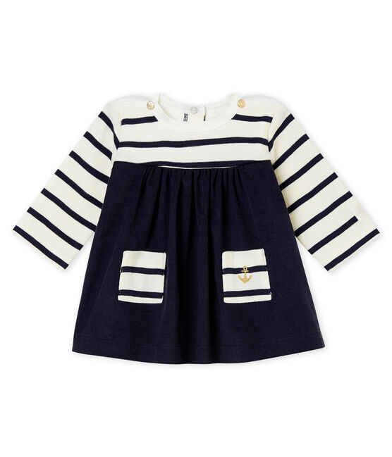 Baby girl's iconic dress COQUILLE beige/ABYSSE blue