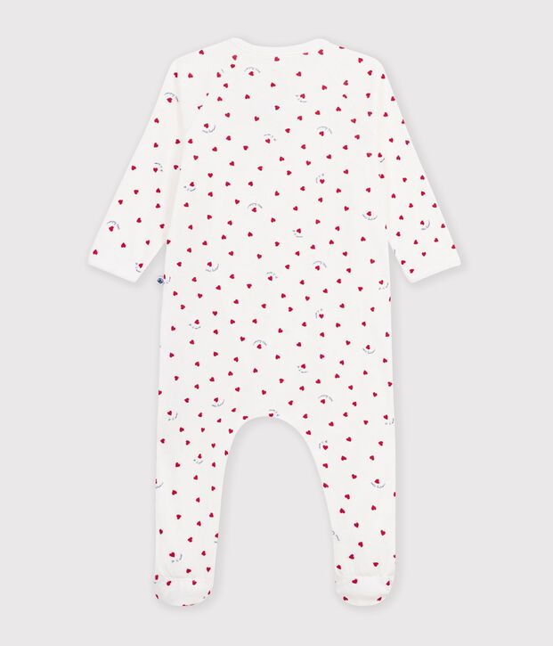 Babies' cotton pyjama suit printed with little hearts white/multicolor