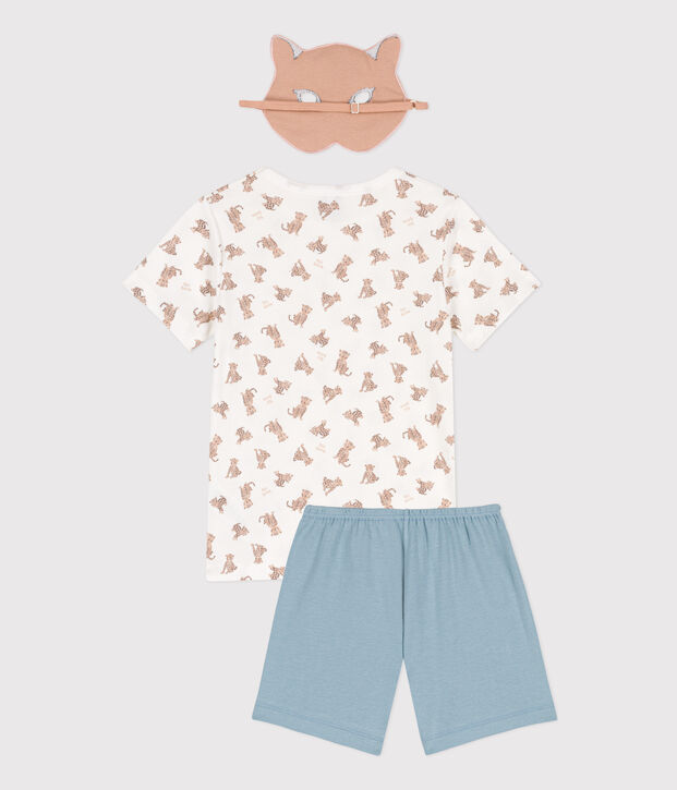 Children's unisex leopard print cotton pyjamas with mask white/multicolor