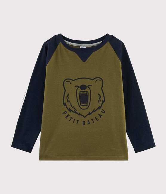 Boys' Silkscreen Print T-shirt MILITARY green/SMOKING blue