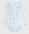 Babies' short-sleeved short printed cotton dress with matching bloomers FRAICHEUR blue/MULTICO white