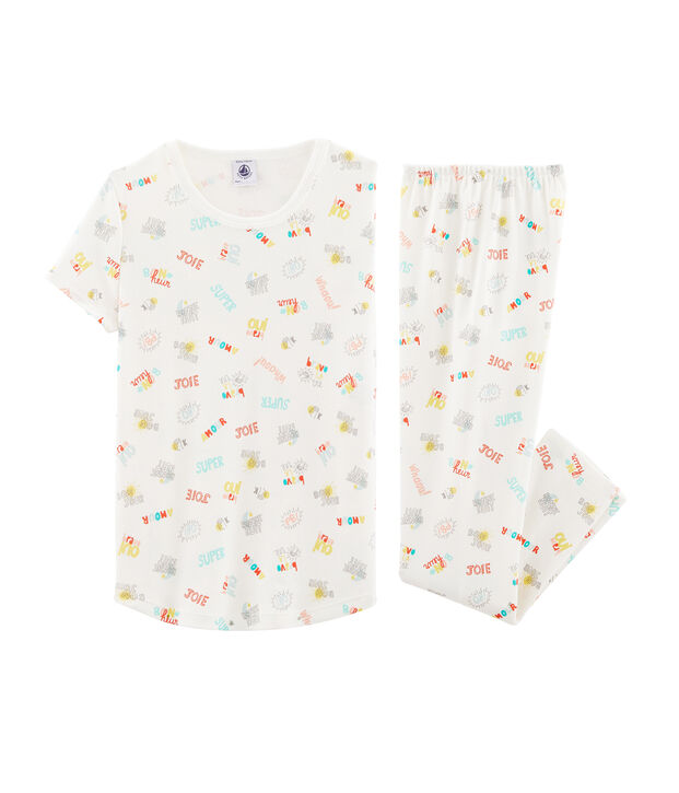 Girls' Ribbed Pyjamas white/multicolor