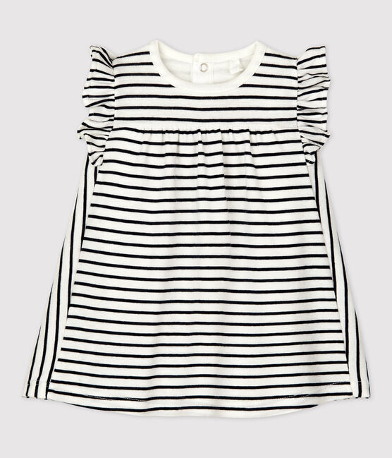 Babies' Striped Organic Cotton Dress With Bodysuit MARSHMALLOW white/SMOKING blue