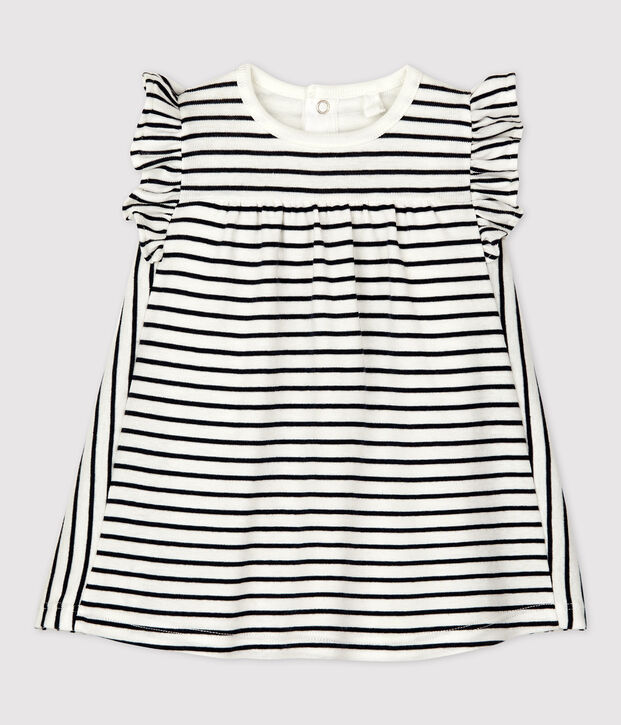 Babies' Striped Organic Cotton Dress With Bodysuit white/blue