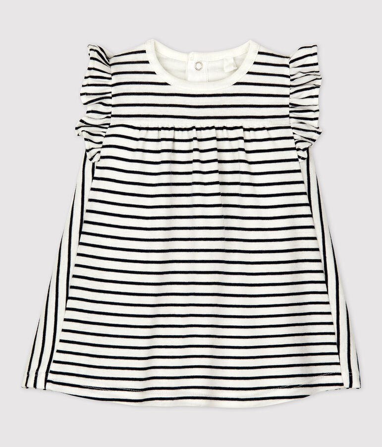 Babies' Striped Organic Cotton Dress With Bodysuit white/blue