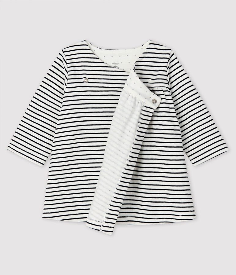 Baby Girls' Long-Sleeved Tube-Knit Striped Dress white/blue