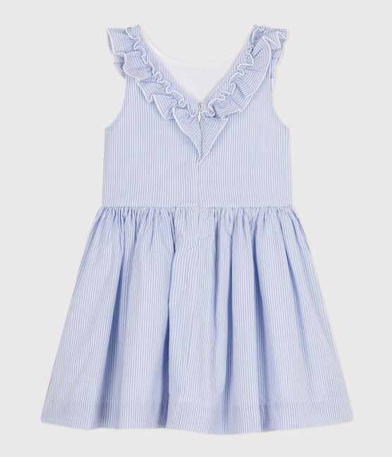 Girls' striped sleeveless poplin dress BLEU /MARSHMALLOW /ARGENT