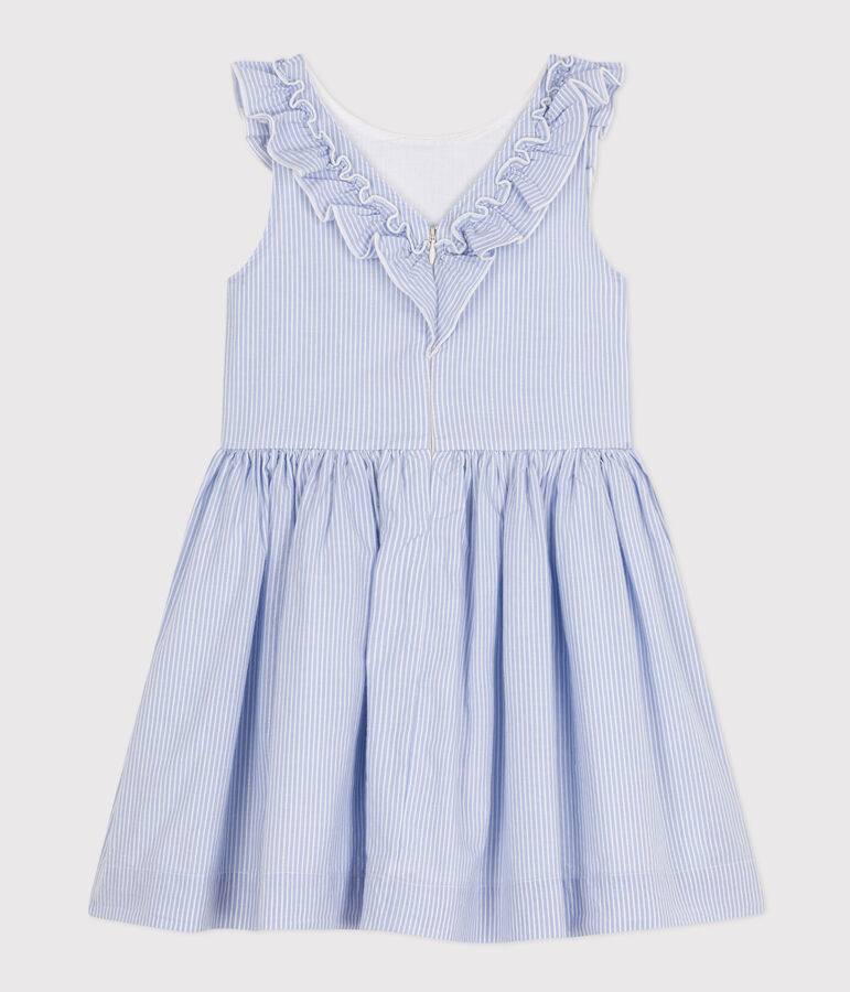 Girls' striped sleeveless poplin dress blue/white/grey