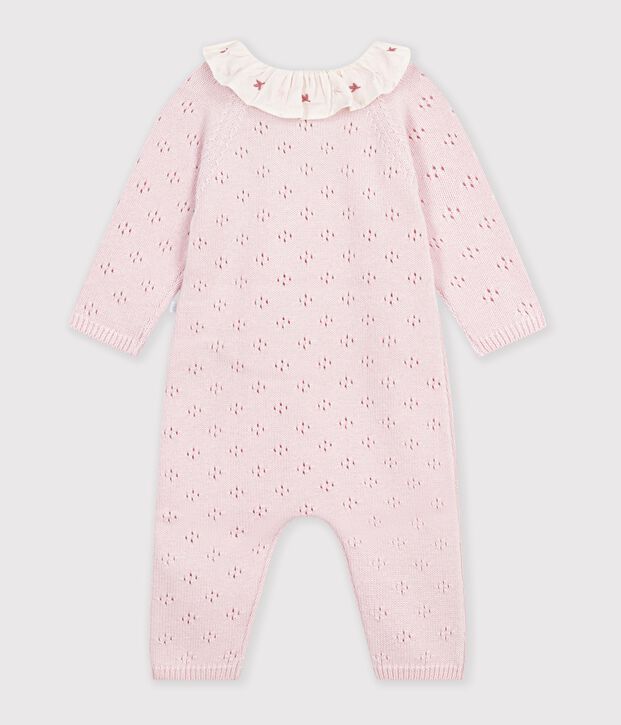 Babies' jumpsuit in wool and cotton knit with a plain collar BARELY