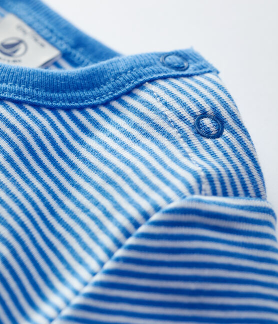 Babies' Organic Cotton Pinstriped Short-Sleeved T-Shirt BRASIER blue/MARSHMALLOW grey