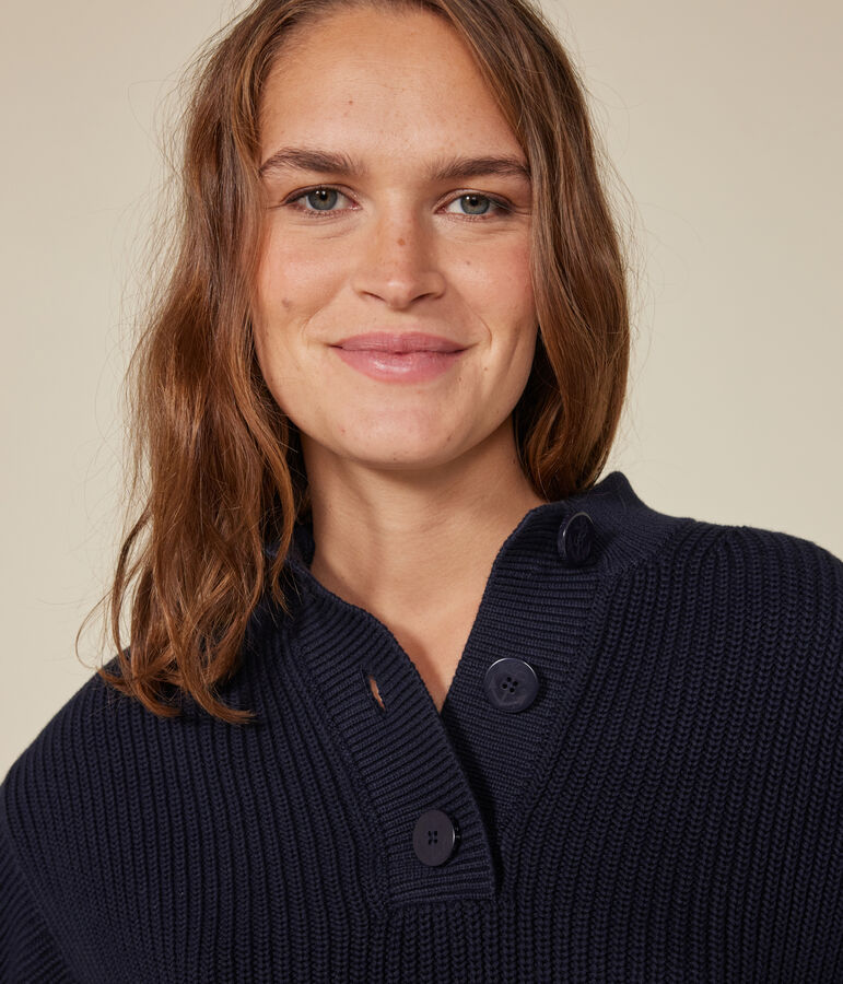 Women's cotton shawl-neck jumper blue