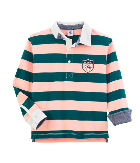 Boys' Rugby Polo Shirt PINEDE green/ROSAKO pink