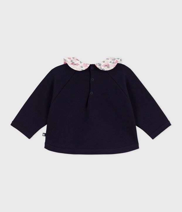 Babies' plain cotton sweatshirt with a printed collar SOIR