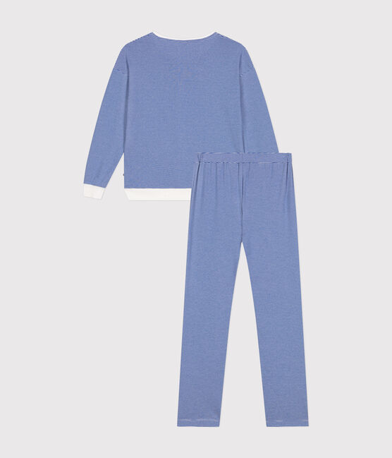 Women's stripy cotton pyjamas CALVIN blue/MARSHMALLOW