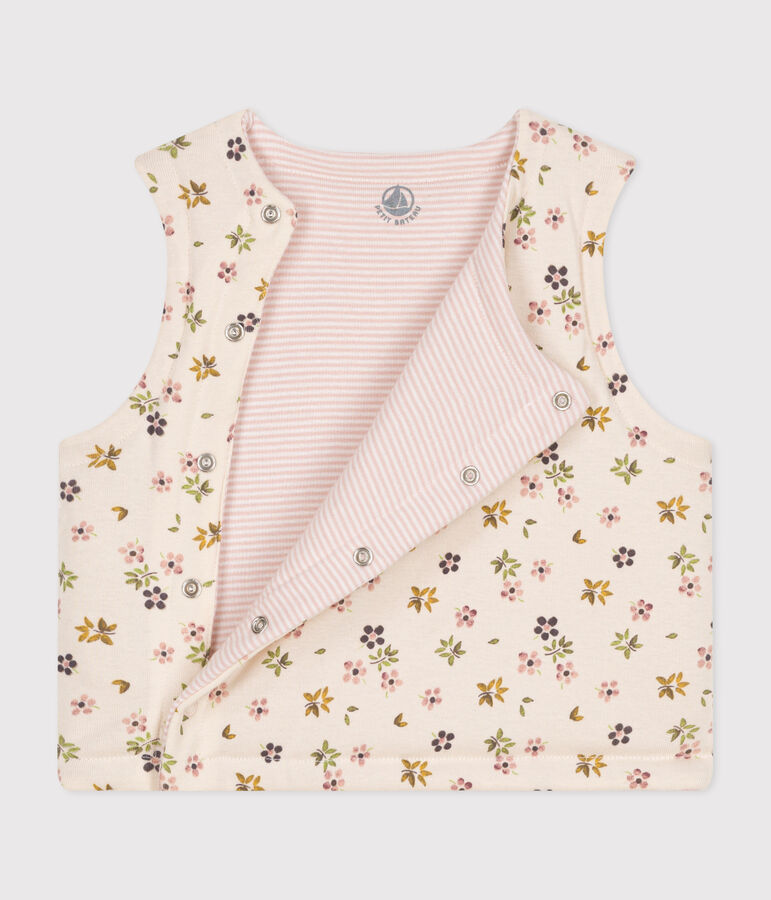 BABIES' REVERSIBLE SLEEVELESS COTTON CARDIGAN AVALANCHE beige/CUIVRE