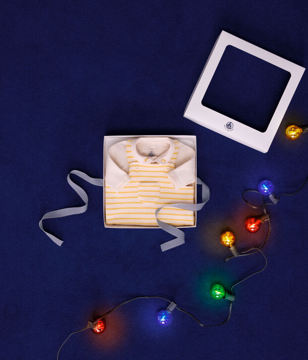 Babies' dungarees and cotton bodysuit set Ecru/yellow