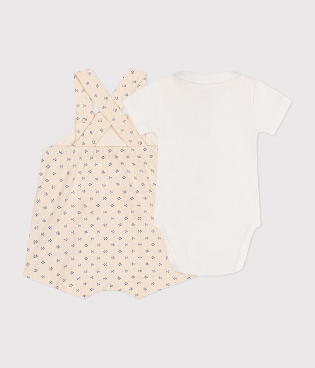 Babies' Lightweight Fleece Dungaree Set Ecru/multicolor