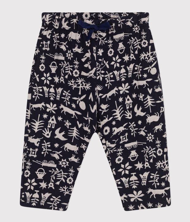 Babies' Patterned Quilted Tube-Knit Trousers blue/ecru