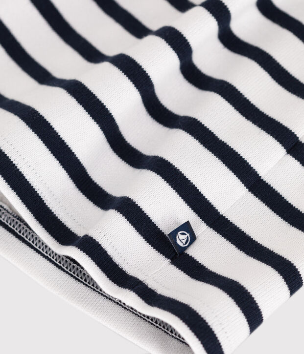 Babies' Breton stripe dress in thick cotton with long sleeves white/blue