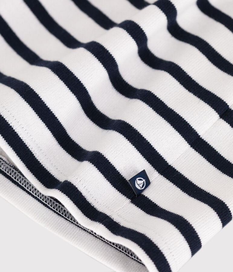 Babies' Breton stripe dress in thick cotton with long sleeves white/blue