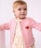Babies' plain cotton cardigan with a heart badge pink