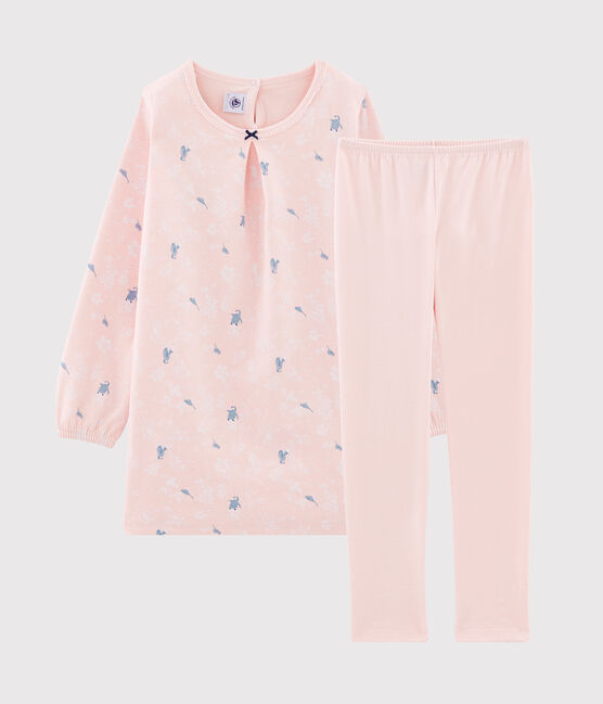 Girls' Long-Sleeved Double-Sided Jersey Nightdress with Penguin Print MINOIS pink/MULTICO white