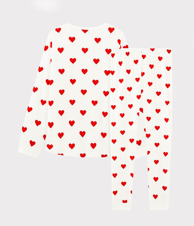 Girls' or Women's Heart Print Ribbed Pyjamas white/red