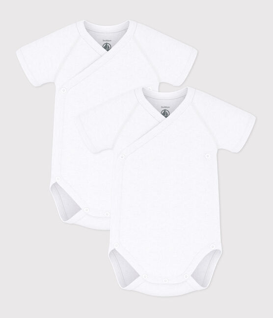 Short-sleeved plain cotton wrapover bodysuits for babies - 2-Pack variante 1
