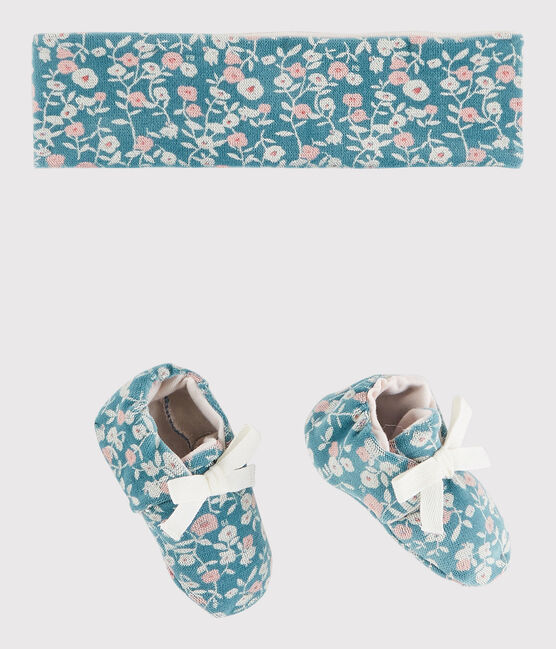 Baby Girls' Floral Velour Headband and Bootees Set MOZAIK /MULTICO ecru