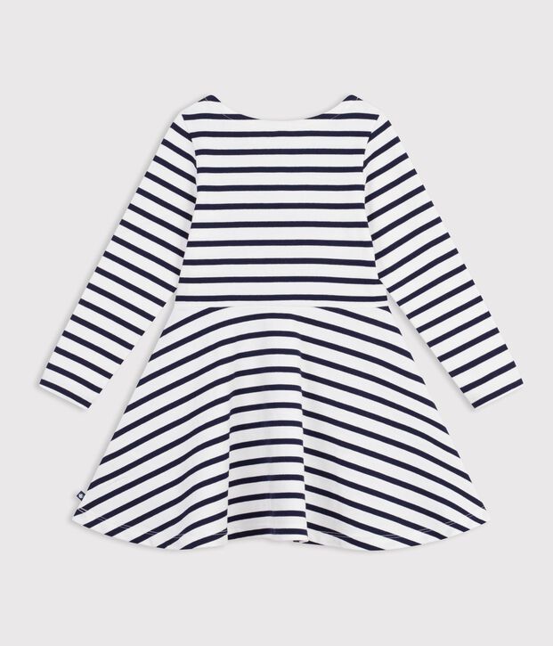 Children's long-sleeved stripy cotton dress white/blue