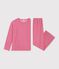 Women's plain ribbed velour pyjamas pink