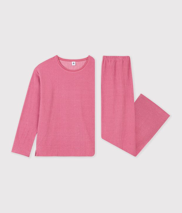 Women's plain ribbed velour pyjamas pink