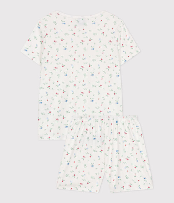 Children's short fruit pattern cotton pyjamas MARSHMALLOW white/MULTICO white