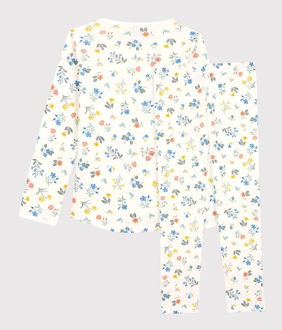 Girls' Floral Cotton Pyjamas MARSHMALLOW white/MULTICO white