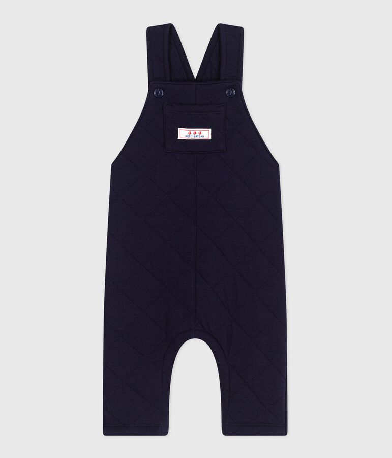 Babies' long-leg dungarees in plain thick cotton blue