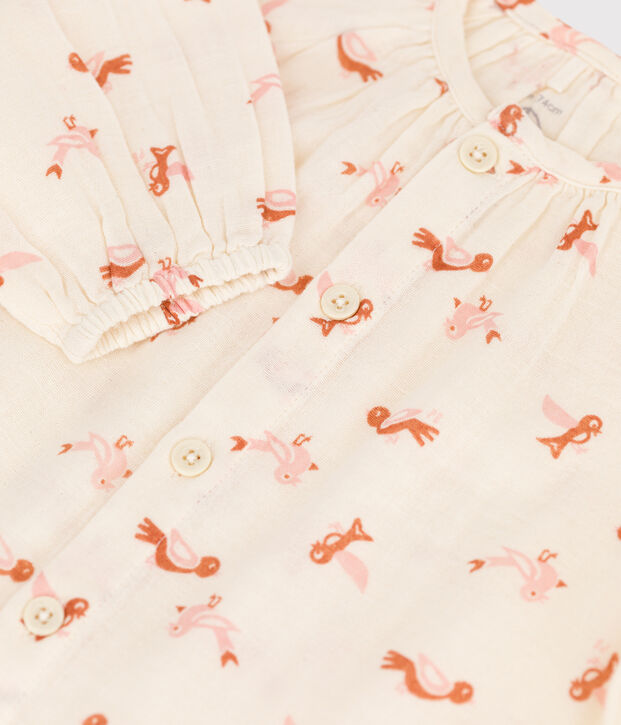 Babies' Bird Patterned Cotton Gauze Jumpsuit Ecru/multicolor