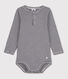 Babies' Stripy Long-Sleeved Cotton Henley Bodysuit