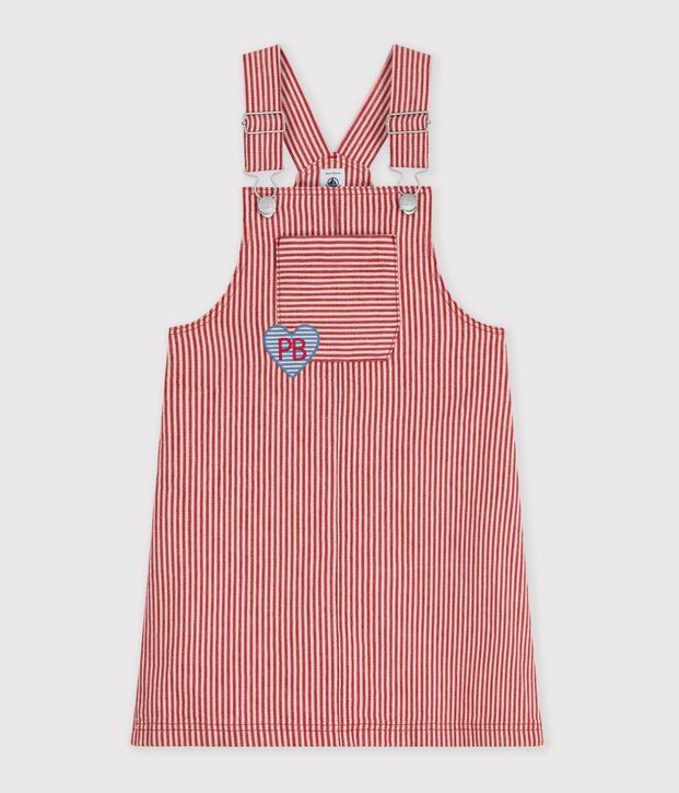 Children's stripy cotton pinafore dress pink/pink