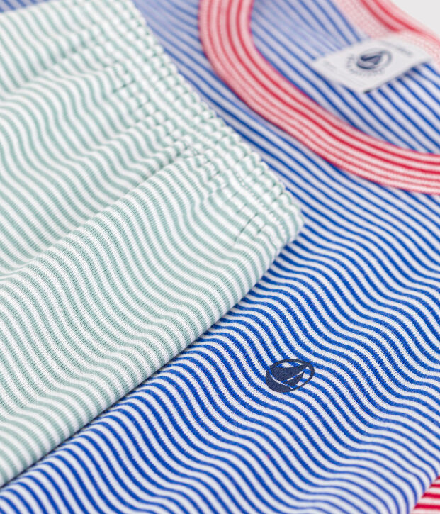 Children's short stripy pyjamas green/multicolor