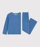 Women's plain ribbed velour pyjamas blue