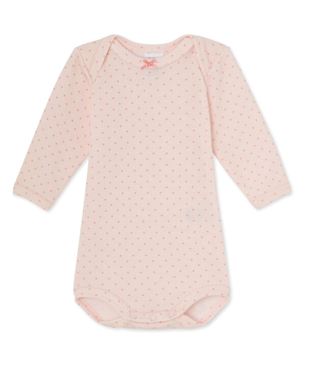 Baby girls' long-sleeved bodysuit in wool and cotton pink/pink