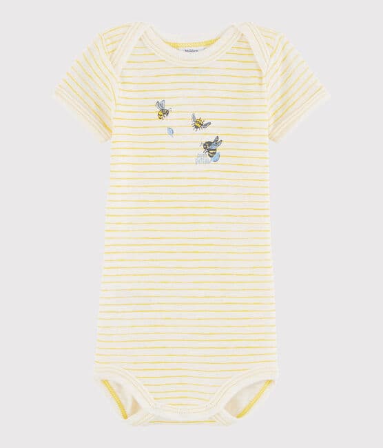 Unisex Babies' Short-Sleeved Bodysuit MARSHMALLOW white/JAUNE yellow