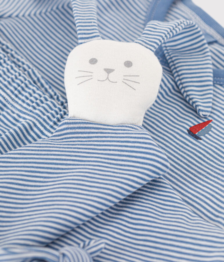 Babies' three-piece set in cotton blue/white