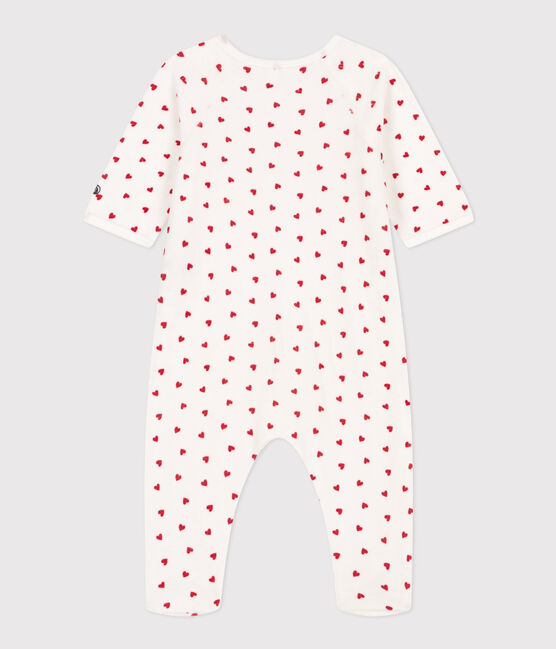 Babies' Heart Patterned Velour Pyjamas MARSHMALLOW white/TERKUIT red