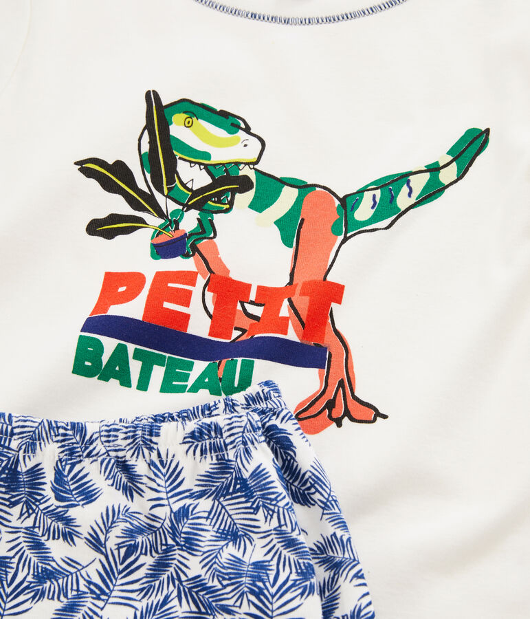 Boys' Ribbed Short Pyjamas MARSHMALLOW white/MULTICO white