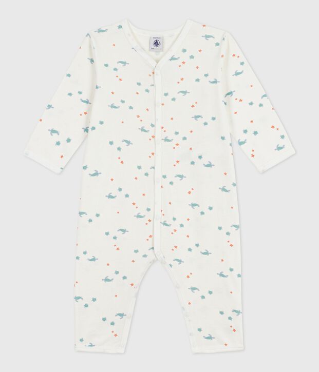 Babies' footless turtle print cotton pyjama suit white/multicolor